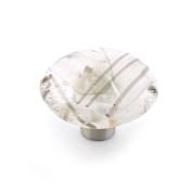 Schaub and Company Ice 1-1/2" Modern Designer Glass Round Cabinet Knob - Made in USA White and Grey Confetti