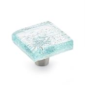 Schaub and Company Ice 1-1/2" Modern Designer Glass Square Glam Luxury Cabinet Knob Drawer Knob - Made in USA Aqua Pearl