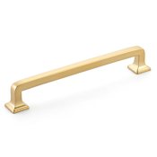 Schaub and Company Menlo Park 6" Center to Center Squared Cabinet Handle / Drawer Pull with Curved Corners Signature Satin Brass