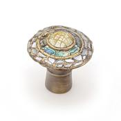 Schaub and Company Fair Isle 1-1/8" Luxury Designer Coastal Round Solid Brass Cabinet Knob with Mother of Pearl Aged Dover