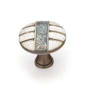 Schaub and Company Fair Isle 1-3/8" Designer Mediterranean Coastal Luxury Round Solid Brass Cabinet Knob with Shell Inlays Aged Dover