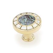 Schaub and Company Fair Isle 1-1/2" Luxury Coastal Round Solid Brass Cabinet Knob with Mother of Pearl and Imperial Shell Inlays Polished Brass