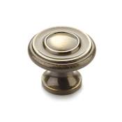 Schaub and Company Baroque 1-1/4" Traditional Round Ringed Luxury Solid Brass Mushroom Cabinet Knob / Drawer Knob Antique Brass