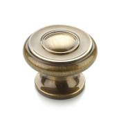 Schaub and Company Baroque 1-1/2" Traditional Round Ringed Solid Brass Luxury Cabinet Knob / Drawer Knob Antique Brass