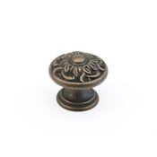 Schaub and Company Corinthian 1-3/8" Traditional Decorative Round Floral Etched Luxury Solid Brass Cabinet Knob Ancient Bronze