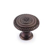 Schaub and Company Symphony - Sonata 1-5/16" Round Solid Brass Luxury Hand Crafted Flower Cabinet Knob With Rope Edge Dark Antique Bronze