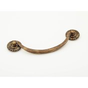 Schaub and Company Symphony - Sunburst 5-1/2" Center to Center Solid Brass Drop Bail Cabinet Pull with Rosette Plates Estate Dover