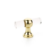 Schaub and Company Lumiere Transitional 2" Euro Modern Acrylic and Solid Brass "T" Bar Luxury Adjustable Cabinet / Drawer Knob Polished Brass