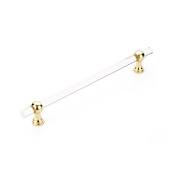 Schaub and Company Lumiere Transitional 12" Center to Center Luxury Euro Modern Acrylic and Solid Brass Bar 15" Appliance Handle / Pull Polished Brass