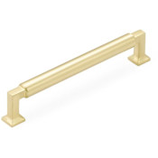 Schaub and Company Haniburton 6" Center to Center Urban Modern Solid Brass Luxury Barrel Cabinet Handle / Drawer Pull Satin Brass