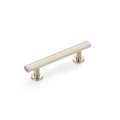Schaub and Company Heathrow 3-1/2" Center to Center Luxury Faceted Solid Brass Cabinet Bar Handle / Drawer Bar Pull with Disc Feet Bases Brushed Nickel