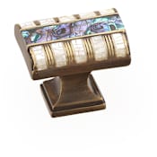 Schaub and Company Fair Isle 1-1/4" Designer Luxury Coastal Solid Brass "T" Cabinet Bar Knob with Shell and Mother of Pearl Inlays Aged Dover