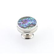 Schaub and Company Symphony 1-3/8" Round Flat Designer Solid Brass Luxury Cabinet Knob with Shell Inlays Polished Nickel / Imperial Shell