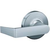 Schlage Rhodes Passage Door Lever Set with Round Rose from the ALX Series Satin Chrome