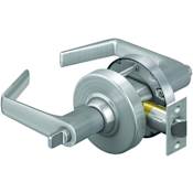 Schlage Saturn Hospital Privacy Door Lever Set with Round Rose from the ALX Series Satin Chrome