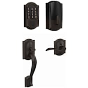 Schlage Encode WiFi Enabled Electronic Keypad Deadbolt with Right Handed Camelot Entry Handleset and Accent Lever Aged Bronze