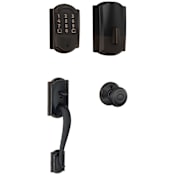 Schlage Encode WiFi Enabled Electronic Keypad Deadbolt with Camelot Entry Handleset and Georgian Knob Aged Bronze