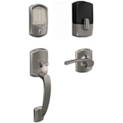 Schlage Encode Greenwich Right Handed Sectional Electronic Keyless Entry Handleset with Merano Interior Lever and Decorative Greenwich Trim Satin Nickel