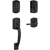 Schlage Encode Greenwich Sectional Electronic Keyless Entry Handleset with Latitude Interior Lever and Decorative Greenwich Trim Matte Black