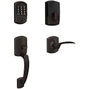 Schlage Encode Greenwich Left Handed Sectional Electronic Keyless Entry Handleset with Merano Interior Lever and Decorative Greenwich Trim Aged Bronze