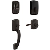 Schlage Encode Greenwich Right Handed Sectional Electronic Keyless Entry Handleset with Merano Interior Lever and Decorative Greenwich Trim Aged Bronze
