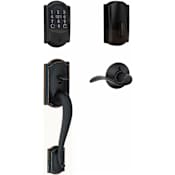 Schlage Encode Plus Camelot Left Handed Sectional Electronic Keyless Entry Handleset with Accent Interior Lever and Decorative Plymouth Trim Aged Bronze