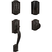 Schlage Encode Plus Camelot Sectional Electronic Keyless Entry Handleset with Georgian Interior Knob and Decorative Camelot Trim Aged Bronze