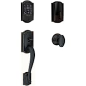 Schlage Encode Plus Camelot Sectional Electronic Keyless Entry Handleset with Siena Interior Knob and Decorative Georgian Trim Aged Bronze