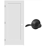 Schlage 30" W x 80" H Single Panel Left Handed Interior Prehung Door with 4-9/16" Door Jamb and Accent Passage Door lever Set Matte Black