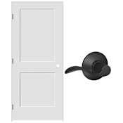 Schlage 30" W x 80" H Double Panel Left Handed Interior Prehung Door with 4-9/16" Door Jamb and Accent Passage Door lever Set Matte Black