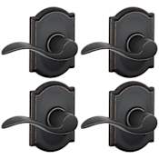 Schlage Accent Passage Door Lever Set with the Decorative Camelot Trim - Pack of 4 Aged Bronze
