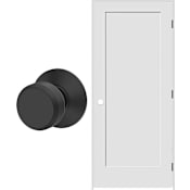 Schlage 28" W x 80" H Single Panel Right Handed Interior Prehung Door with 6-9/16" Door Jamb and Bowery Passage Door Knob Set Matte Black