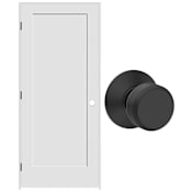 Schlage 30" W x 80" H Single Panel Left Handed Interior Prehung Door with 6-9/16" Door Jamb and Bowery Passage Door Knob Set Matte Black