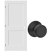 Schlage 30" W x 80" H Double Panel Left Handed Interior Prehung Door with 6-9/16" Door Jamb and Bowery Passage Door Knob Set Matte Black