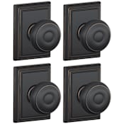 Schlage Georgian Passage Door Knob Set with Decorative Addison Trim - Pack of 4 Aged Bronze