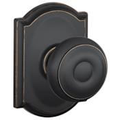 Schlage Georgian Passage Door Knob Set with Decorative Camelot Trim Aged Bronze
