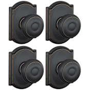 Schlage Georgian Passage Door Knob Set with Decorative Camelot Trim - Pack of 4 Aged Bronze