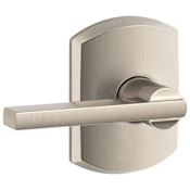 Schlage Latitude Passage Door Lever Set with Decorative Greenwich Trim Satin Nickel