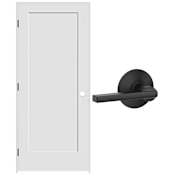 Schlage 30" W x 80" H Single Panel Left Handed Interior Prehung Door with 4-9/16" Door Jamb and Latitude Passage Door Lever Set Matte Black