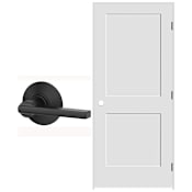 Schlage 30" W x 80" H Double Panel Right Handed Interior Prehung Door with 6-9/16" Door Jamb and Latitude Passage Door Lever Set Matte Black