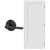Schlage 32" W x 80" H Single Panel Right Handed Interior Prehung Door with 6-9/16" Door Jamb and Latitude Passage Door Lever Set Matte Black