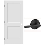 Schlage 32" W x 80" H Double Panel Left Handed Interior Prehung Door with 4-9/16" Door Jamb and Latitude Passage Door Lever Set Matte Black