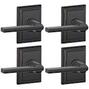 Schlage Latitude Reversible Passage Door Lever Set with Decorative Addison Trim - Pack of 4 Aged Bronze