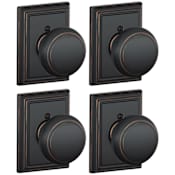 Schlage Andover Non-Turning One-Sided Dummy Door Knob with the Decorative Addison Rose - Pack of 4 Aged Bronze