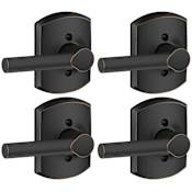Schlage Broadway Non-Turning One-Sided Dummy Door Lever with Decorative Greenwich Trim - Pack of 4 Aged Bronze