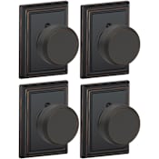 Schlage Bowery Non-Turning One-Sided Dummy Door Knob with Decorative Addison Rosette - Pack of 4 Aged Bronze