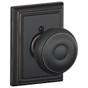 Schlage Georgian Non-Turning One-Sided Dummy Door Knob with the Decorative Addison Rose Aged Bronze