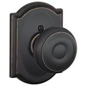 Schlage Georgian Non-Turning One-Sided Dummy Door Knob with the Decorative Camelot Rose Aged Bronze
