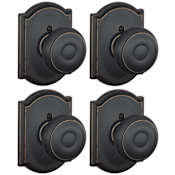Schlage Georgian Non-Turning One-Sided Dummy Door Knob with the Decorative Camelot Rose - Pack of 4 Aged Bronze