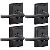 Schlage Latitude Non-Turning One-Sided Dummy Door Lever with Decorative Addison Trim - Pack of 4 Aged Bronze